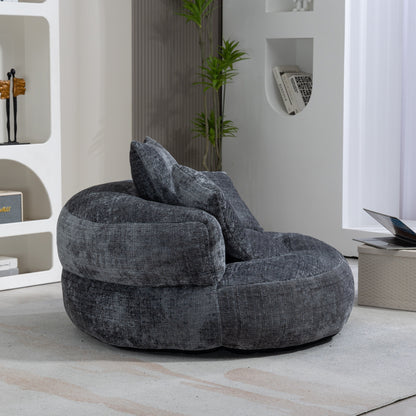 Canapé poire simple gris surdimensionné en chenille de 42,52 pouces avec trois oreillers pour chambre à coucher