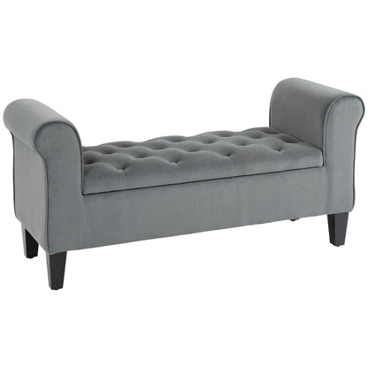 Banc ottoman de rangement capitonné à boutons HOMCOM, banc de lit rembourré avec accoudoirs roulés pour chambre, salon ou couloir