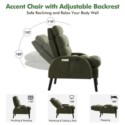 Fauteuil d'appoint HOMYKA avec dossier réglable et pouf de rangement