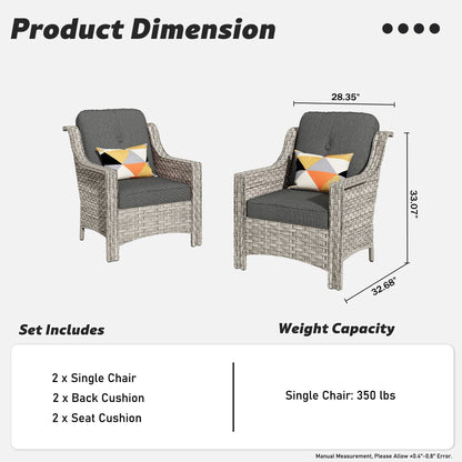 Ensemble de 2 chaises de patio d'extérieur en rotin et osier à dossier haut HOOOWOOO