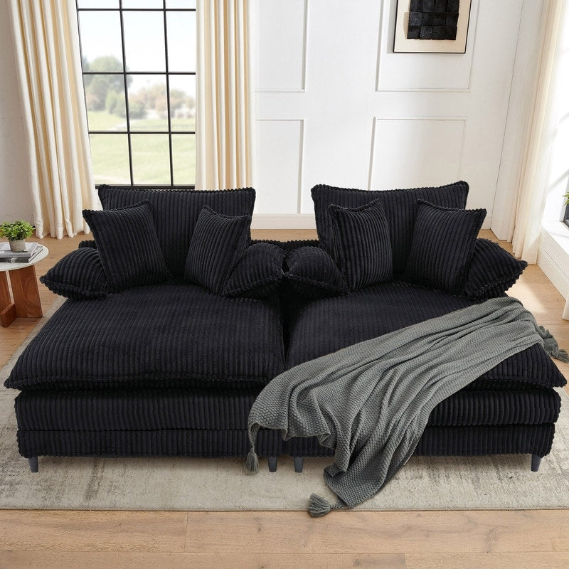 Canapé-lit Harmonia 109 W surdimensionné en velours côtelé, siège profond, double chaise longue avec 4 oreillers