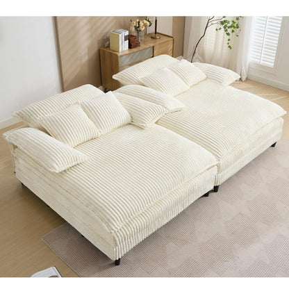 Canapé-lit Harmonia 109 W surdimensionné en velours côtelé, siège profond, double chaise longue avec 4 oreillers