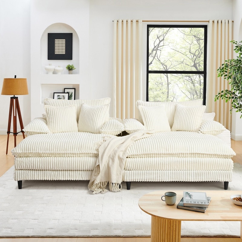 Canapé-lit Harmonia 109 W surdimensionné en velours côtelé, siège profond, double chaise longue avec 4 oreillers