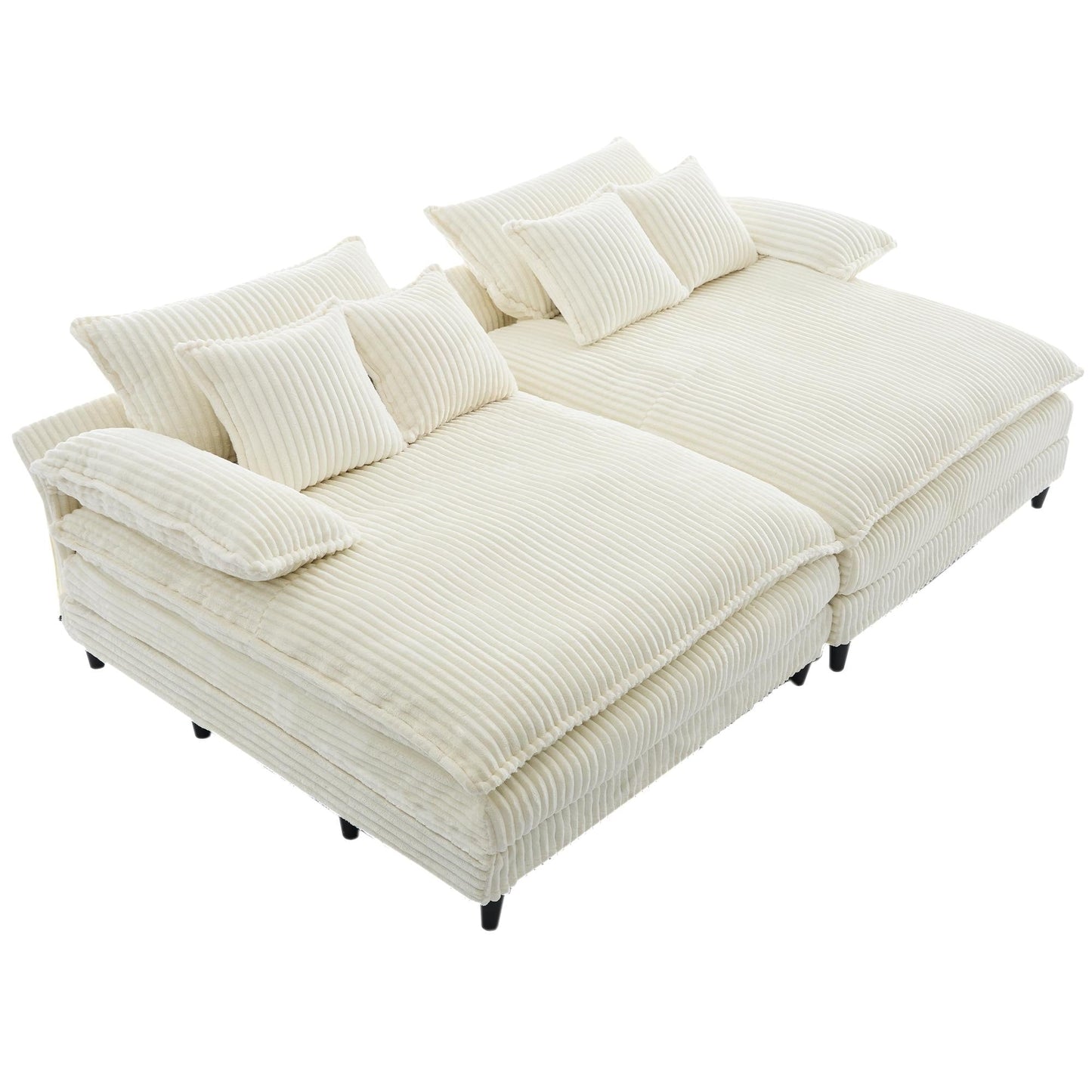 Canapé-lit Harmonia 109 W surdimensionné en velours côtelé, siège profond, double chaise longue avec 4 oreillers