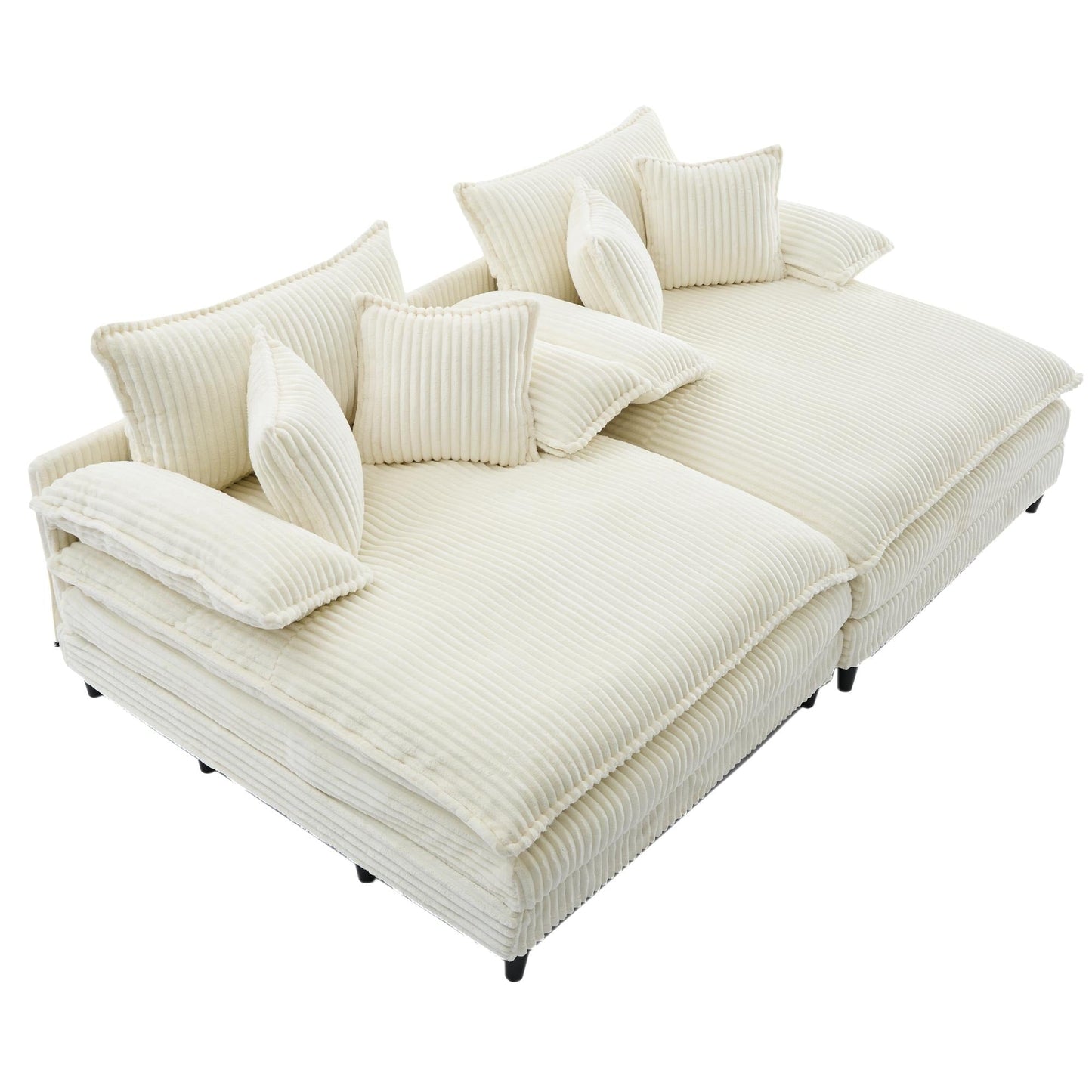 Canapé-lit Harmonia 109 W surdimensionné en velours côtelé, siège profond, double chaise longue avec 4 oreillers