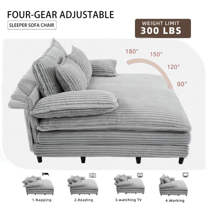 Canapé-lit Harmonia 109 W surdimensionné en velours côtelé, siège profond, double chaise longue avec 4 oreillers