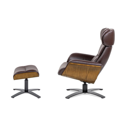 Fauteuil inclinable Jovan 31,5 en cuir véritable avec pouf