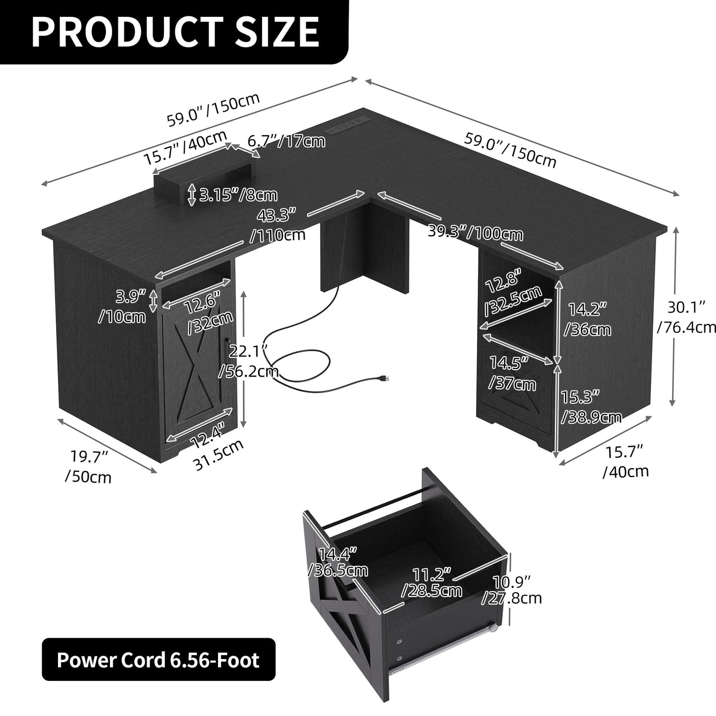 Bureau de jeu d'angle Moasis en L de 59 pouces avec support pour écran