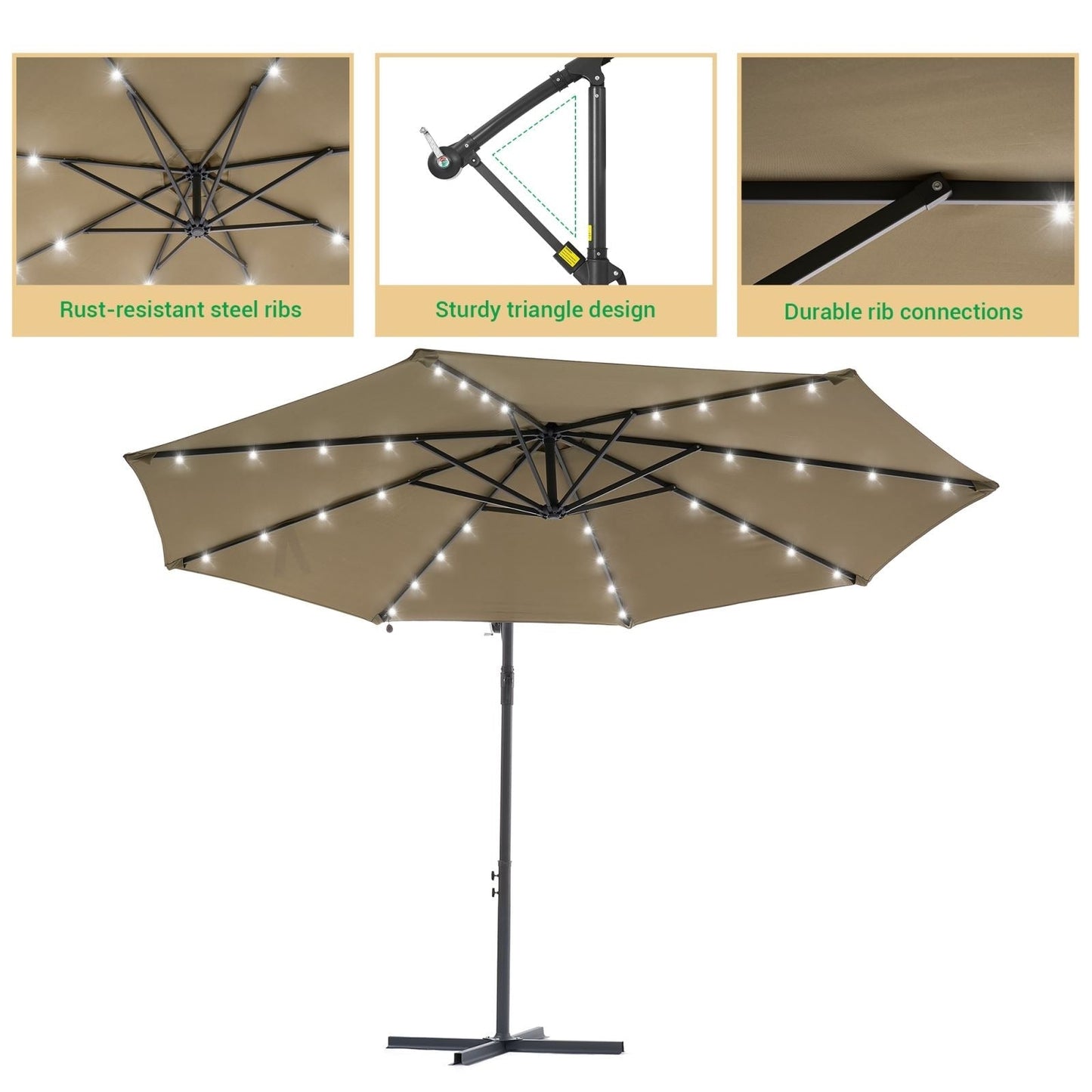 Parasol de terrasse déporté à LED LIVOOSUN de 10 pieds avec base croisée