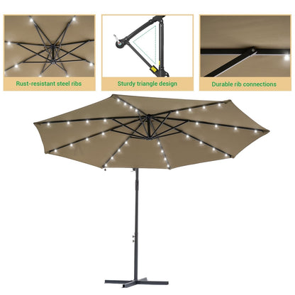 Parasol de terrasse déporté à LED LIVOOSUN de 10 pieds avec base croisée