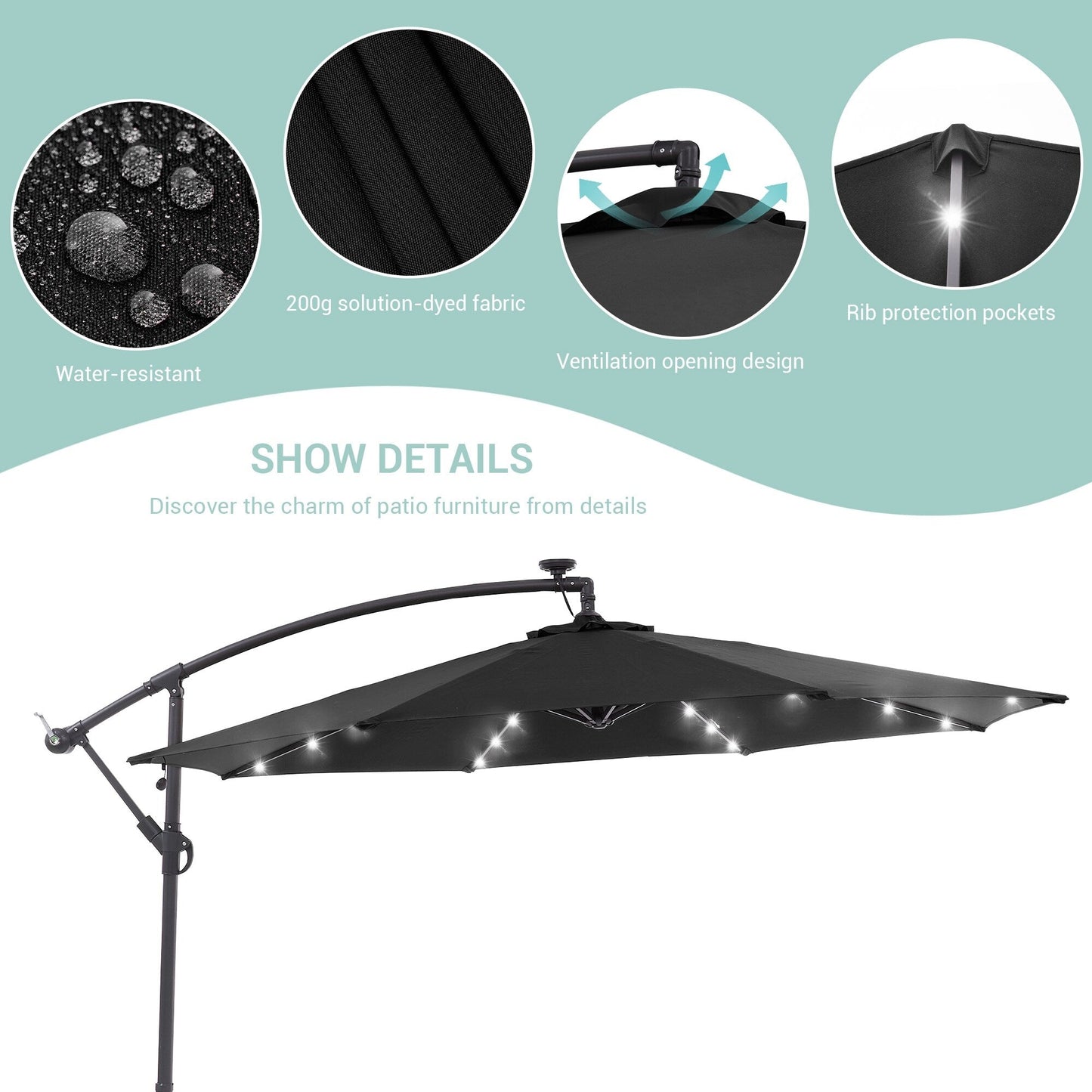 Parasol de terrasse déporté à LED LIVOOSUN de 10 pieds avec base croisée