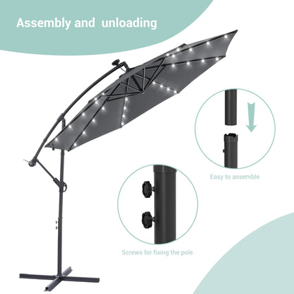Parasol de terrasse déporté à LED LIVOOSUN de 10 pieds avec base croisée