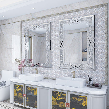 Grand miroir mural emboîtable avec perles de cristal rectangulaires