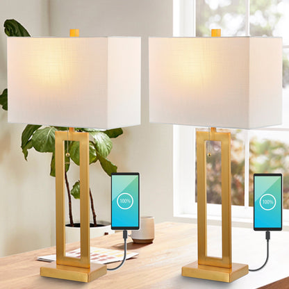 Lampe de table LED industrielle vintage Lucie 28,5 cm avec chaînette et port de chargement USB (lot de 2) par JONATHAN Y