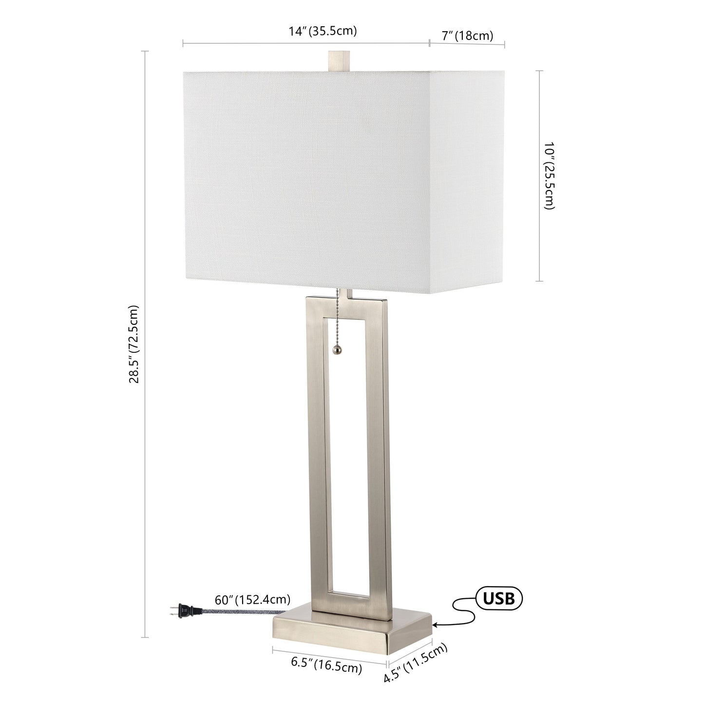 Lampe de table LED industrielle vintage Lucie 28,5 cm avec chaînette et port de chargement USB (lot de 2) par JONATHAN Y