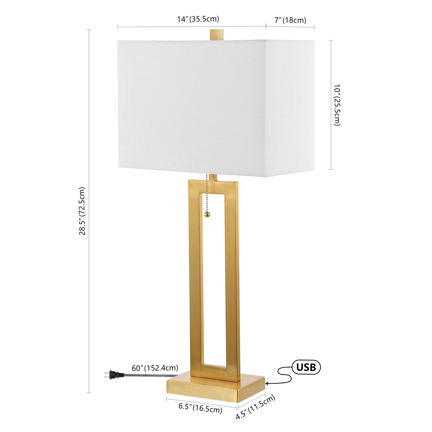 Lampe de table LED industrielle vintage Lucie 28,5 cm avec chaînette et port de chargement USB (lot de 2) par JONATHAN Y