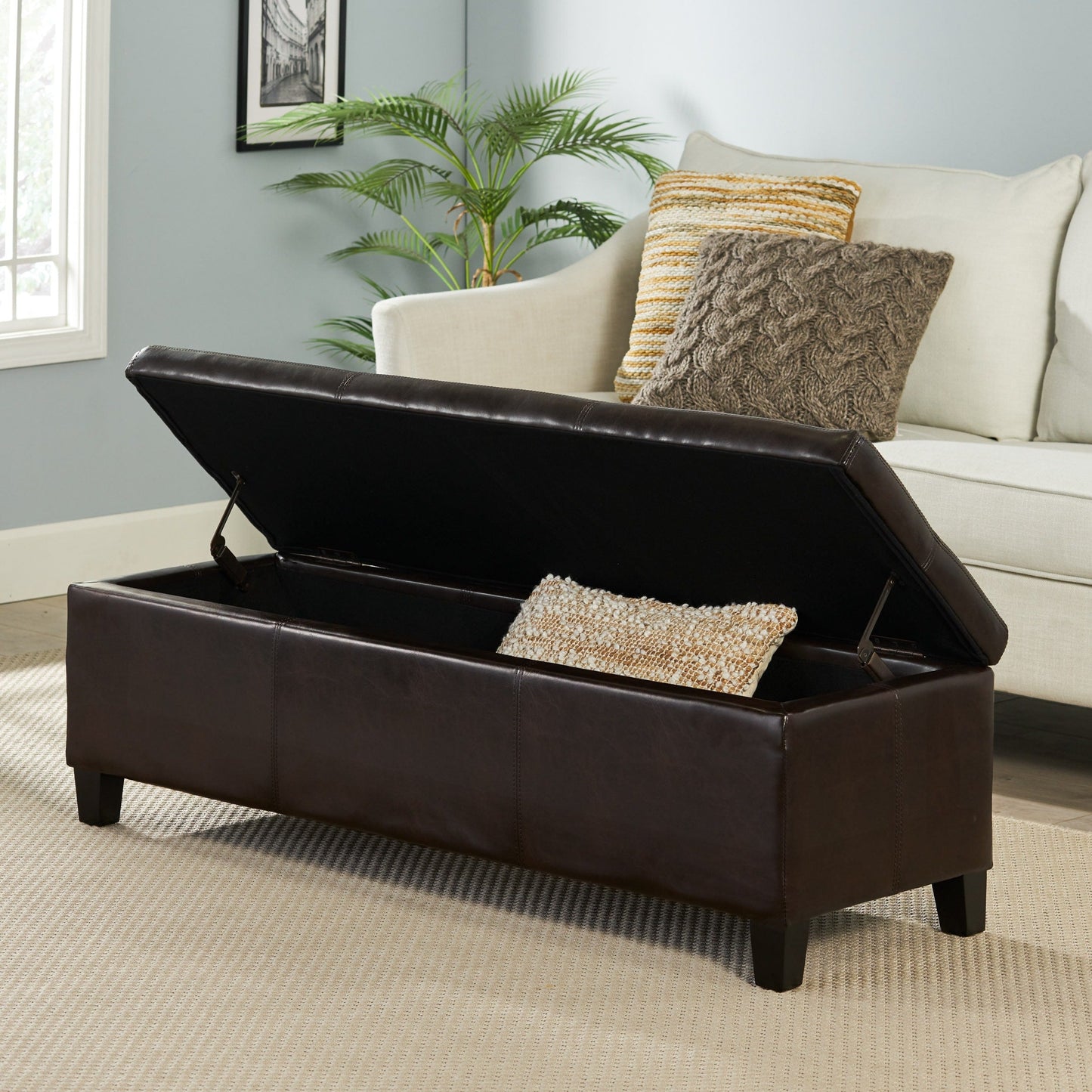 Banc de rangement en similicuir Lucinda par Christopher Knight Home - 51,25 L x 17,50 l x 16,25 H