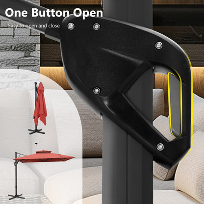 MAISON ARTS Parasol déporté hydraulique automatique de 12 pieds avec mât en aluminium et rotation à 360 degrés