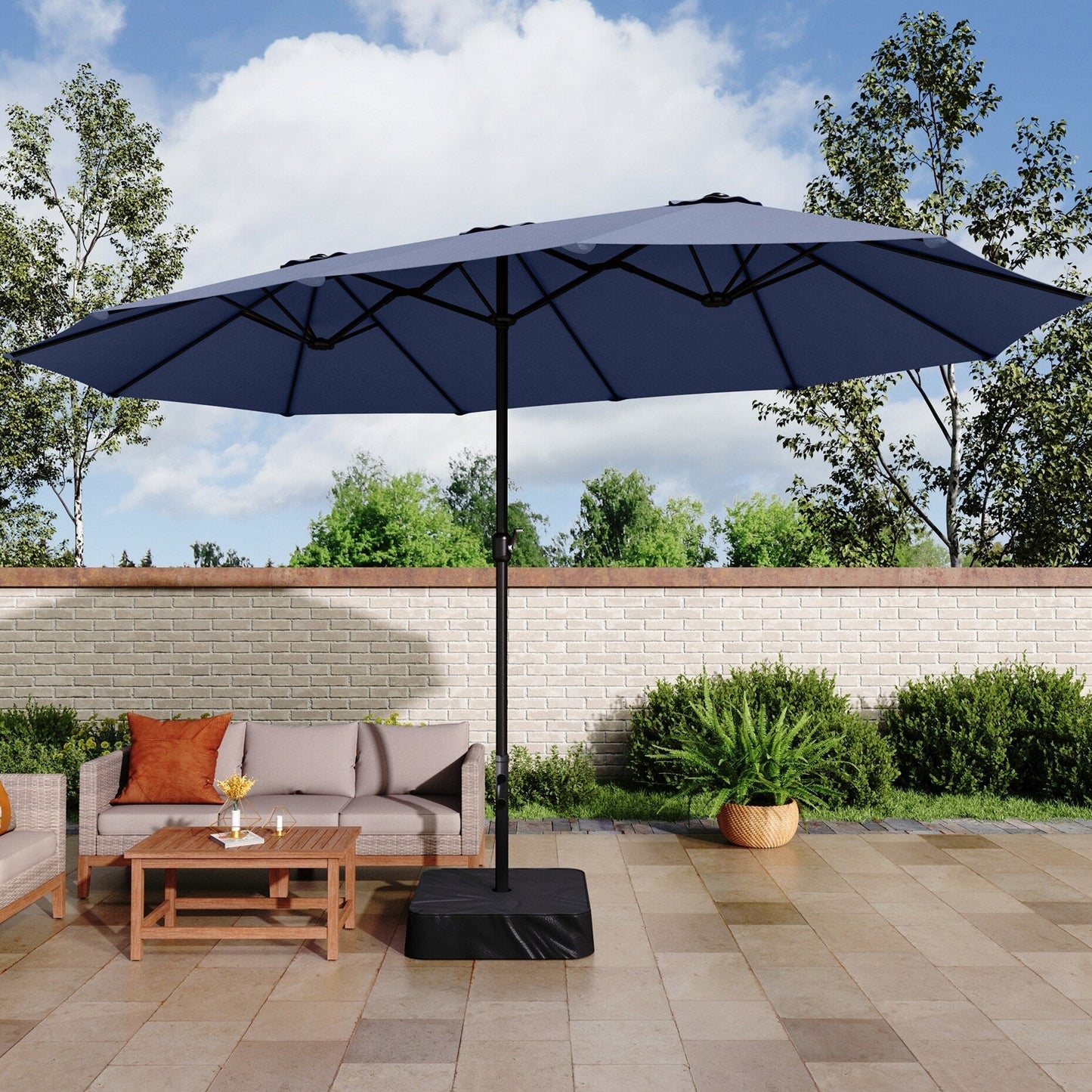 Parasol double extra large de 15 pieds pour patio double face de MAISON ARTS avec base incluse