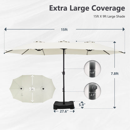 Parasol double extra large de 15 pieds pour patio double face de MAISON ARTS avec base incluse