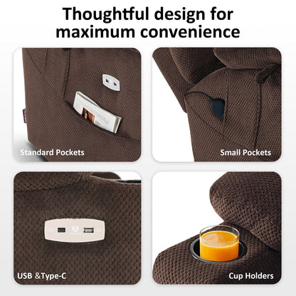 Fauteuil inclinable électrique à double moteur MCombo, grand format, avec massage et double chauffage, pour personnes âgées de grande taille, tissu R7635