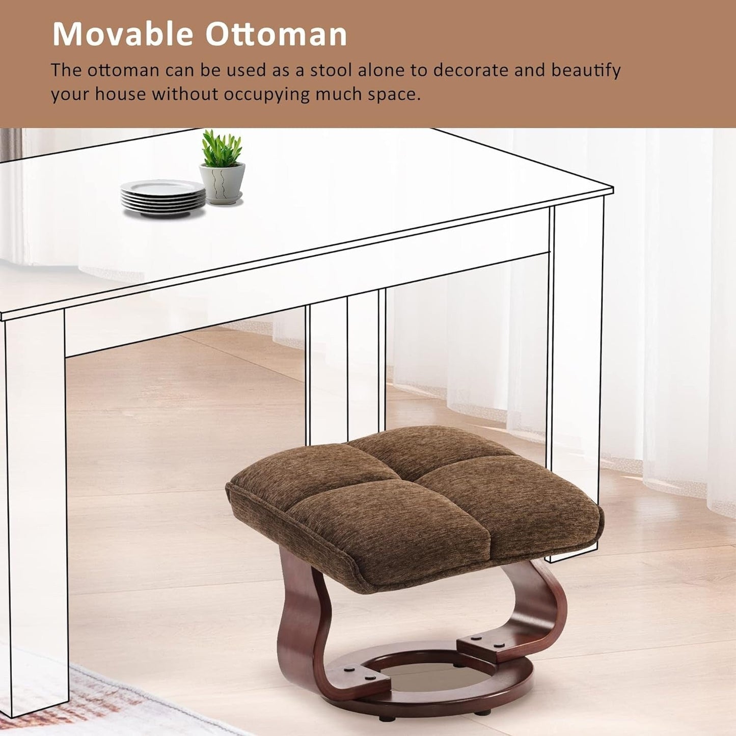 Ensemble de 2 fauteuils inclinables pivotants avec pouf et coussin de nuque, tissu chenille