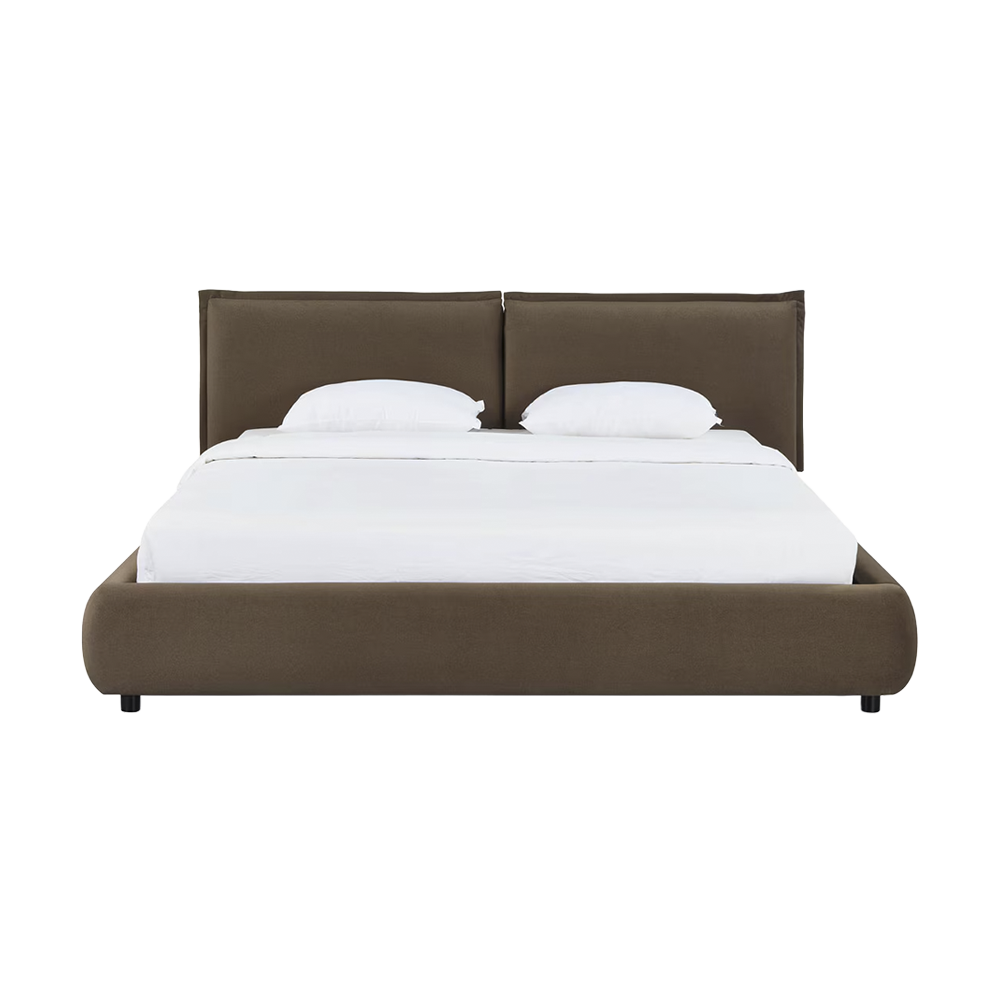 Lit Queen Size en velours acajou