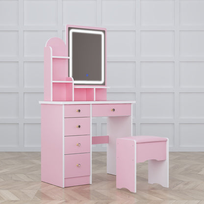 Coiffeuse avec éclairage LED, miroir et tabouret