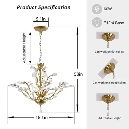 Lustre classique/traditionnel unique à 4 lumières Maxax avec accents en cristal