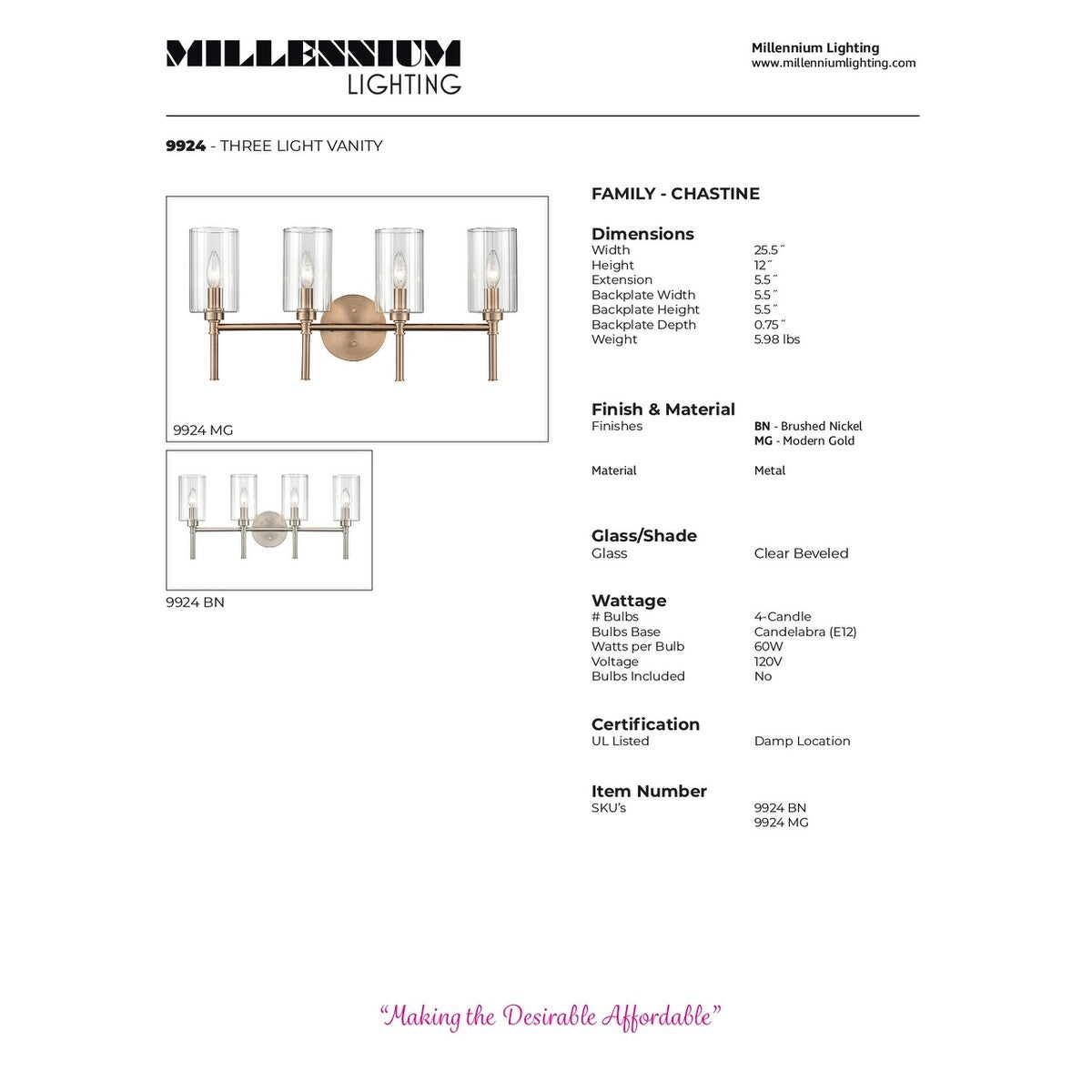 Luminaire de salle de bain Millennium Lighting Chastine avec abat-jour en verre biseauté transparent