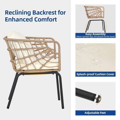 Ensemble de bistrot d'extérieur en osier Moasis 3 pièces avec 2 chaises et table basse