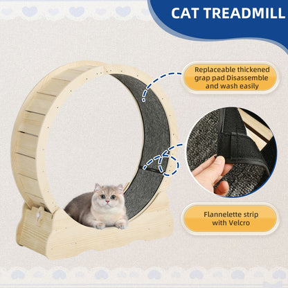 Moasis 43,3 pouces Grand tapis de course en bois pour chat avec roue d'exercice et piste recouverte de moquette