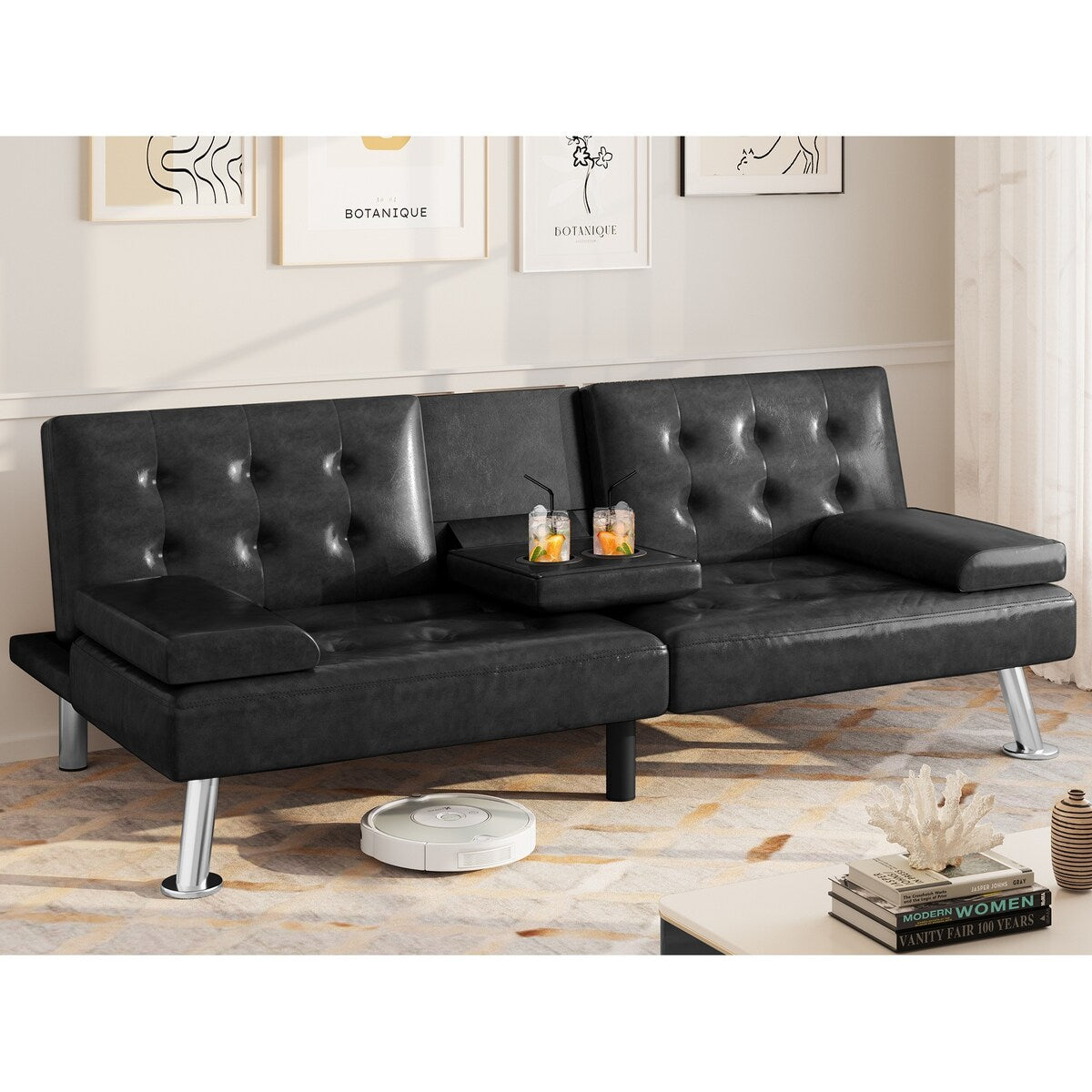 Canapé-lit futon pliable en similicuir Moasis - 64 L x 30 l x 26 H