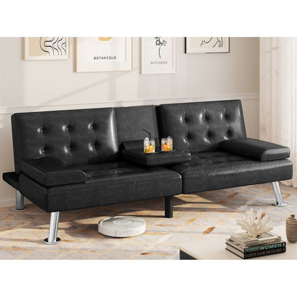 Canapé-lit futon pliable en similicuir Moasis - 64 L x 30 l x 26 H