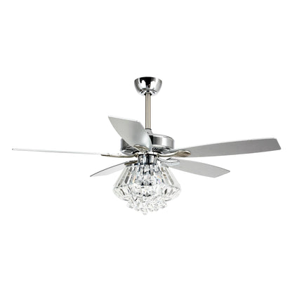 Ventilateur de plafond moderne en cristal chromé de 52 pouces avec télécommande