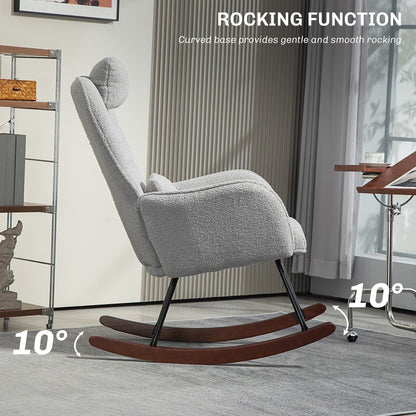 Fauteuil à bascule rembourré moderne pour chambre d'enfant avec dossier haut, appui-tête et coussin lombaire pour salon ou chambre