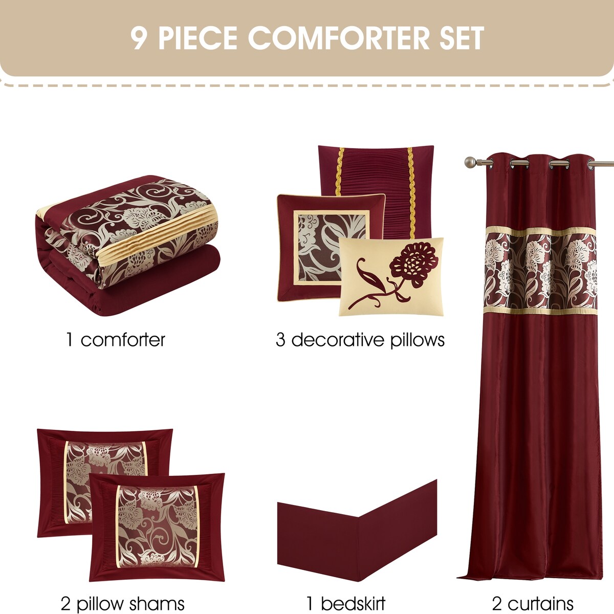 Ensemble de couette 9 pièces Nanshing Brie en jacquard floral