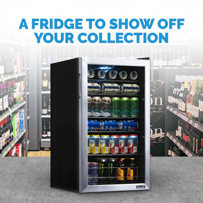 Réfrigérateur à boissons Newair d'une capacité de 126 canettes, mini-réfrigérateur avec porte vitrée et étagères réglables, en acier inoxydable