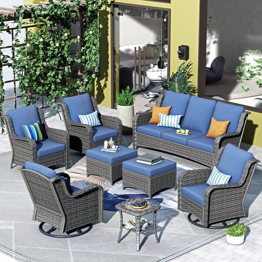 Ensemble de 8 chaises pivotantes en osier pour patio OVIOS