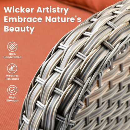 Ensemble de 9 chaises pivotantes d'extérieur en osier OVIOS avec table à feu