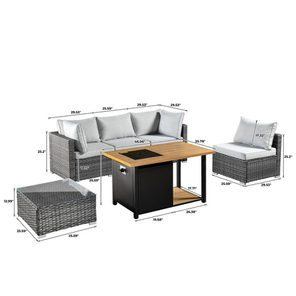 Ensemble de salon sectionnel OVIOS en osier à siège profond, 11 pièces, chaises pivotantes, foyer