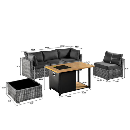 Ensemble de salon sectionnel OVIOS en osier à siège profond, 11 pièces, chaises pivotantes, foyer