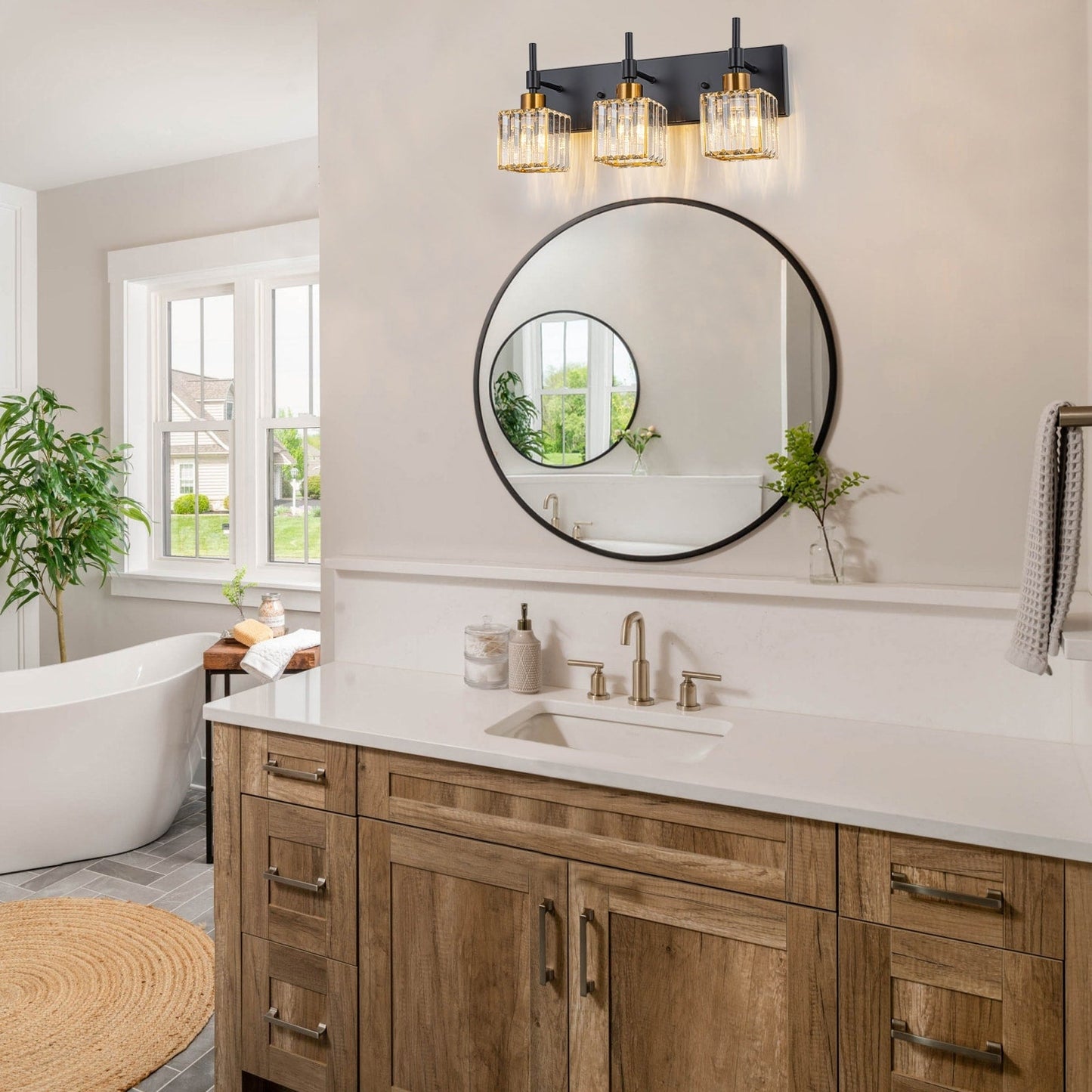 Luminaires de salle de bain en cristal à intensité variable Ora Modern sur miroir Glam Vanity Lights