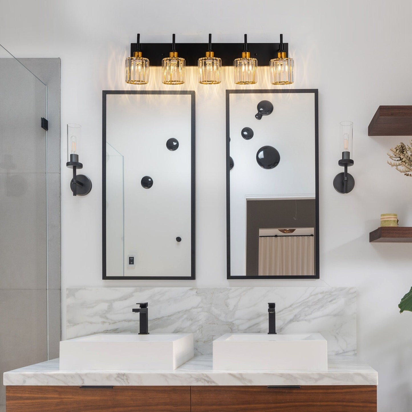 Appliques murales modernes à intensité variable pour salle de bain avec abat-jour en cristal