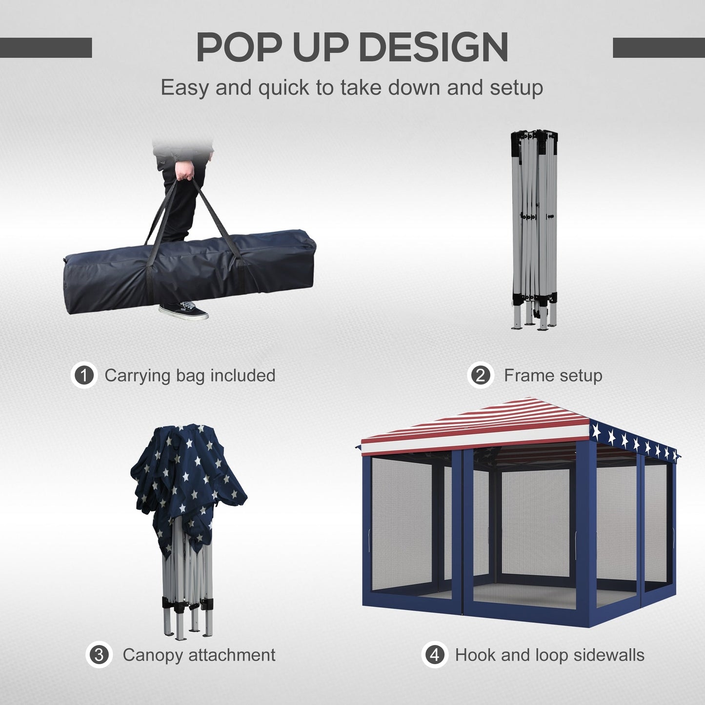 Auvent pop-up robuste Outsunny 10' x 10' avec filet latéral en maille amovible, conception d'installation facile, événement de fête en plein air