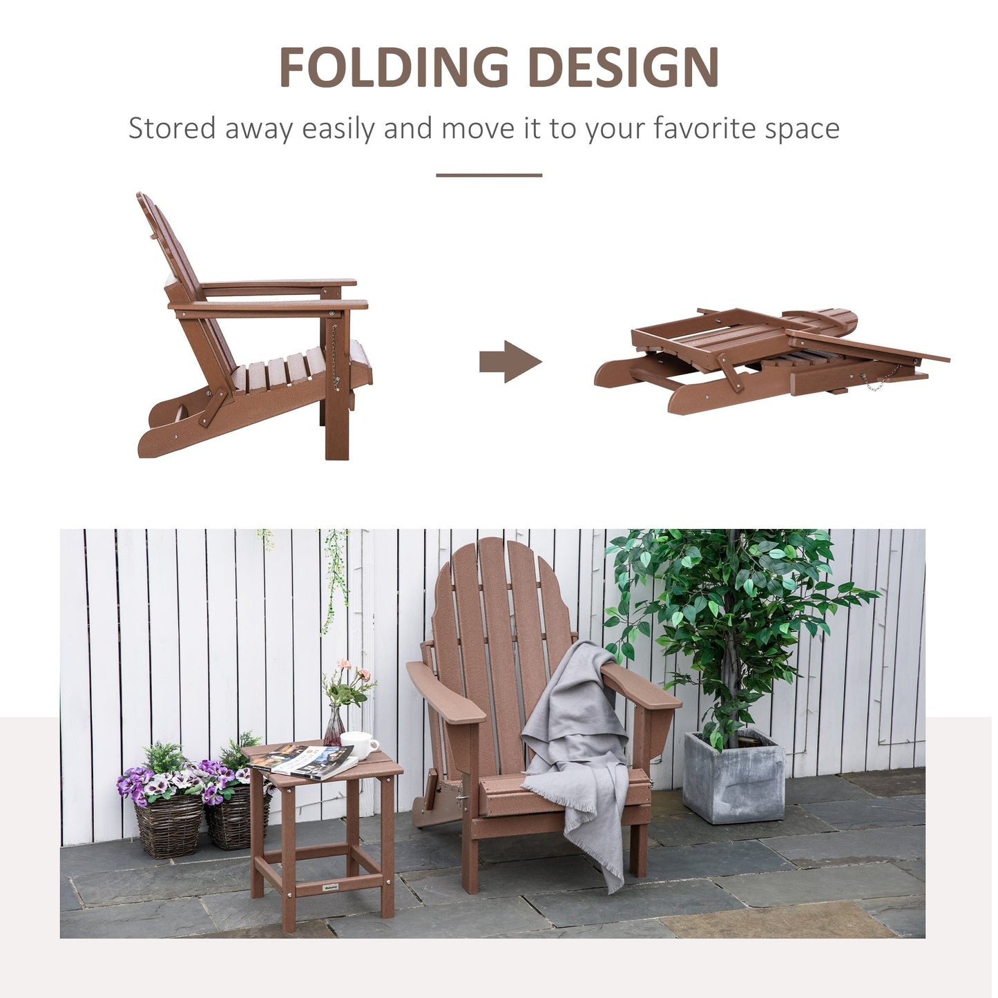 Chaise pliante Adirondack Outsunny, chaises de plage pliantes en plastique PEHD pour terrasse et jardin