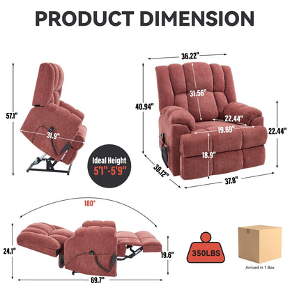 Fauteuil inclinable électrique surdimensionné en chenille avec massage et chauffage lombaire, inclinable en position infinie