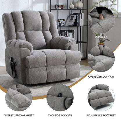 Fauteuil inclinable électrique surdimensionné en chenille avec massage et chauffage lombaire, inclinable en position infinie