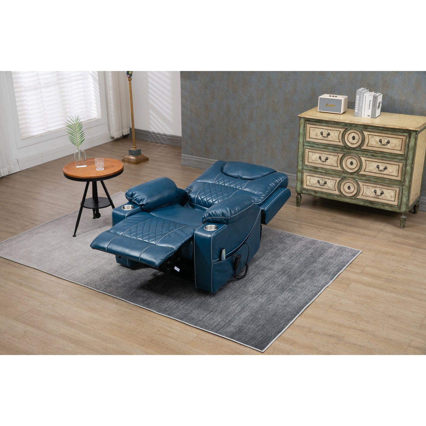 Fauteuil inclinable électrique surdimensionné en cuir PU avec massage, chauffage lombaire, porte-gobelet, inclinaison à plat à 180°