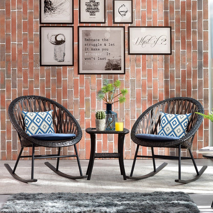 Ensemble bistrot OVIOS 3 pièces avec chaises à bascule et table basse en verre